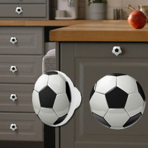 Fun Soccer Ball/Futbol Black + White Sporty Ceramic Knob