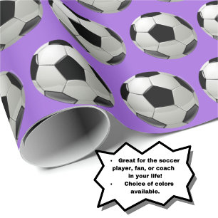 Fun Soccer Ball Pattern on Mauve Lilac Purple Wrapping Paper