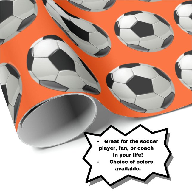 Fun Soccer Ball Pattern on Orange Wrapping Paper (Personalize your gift with this fun soccer ball pattern on orange wrapping paper!)
