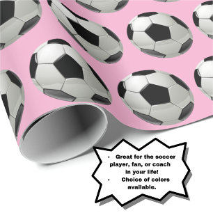 Fun Soccer Ball Pattern on Pink Wrapping Paper