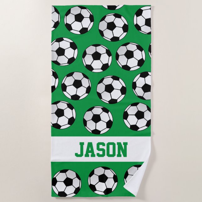 Fun Soccer Balls Personalised Beach Towel (Front)