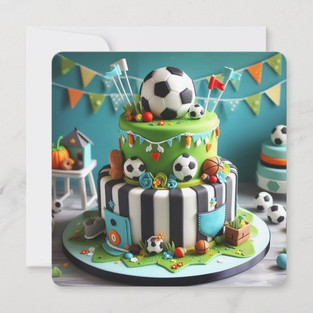FUN SOCCER THEME  KIDS BIRTHDAY CAKE CARD (Front)