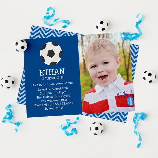 Fun Soccer Themed Photo Birthday Party Invitation (Creator Uploaded)