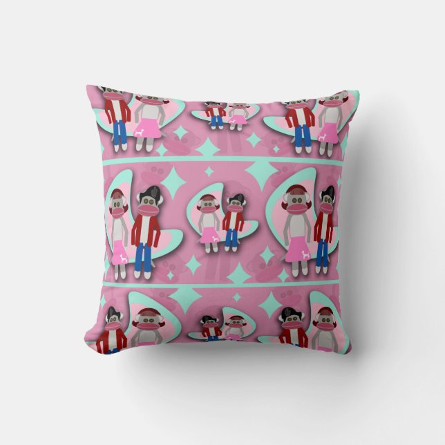 Fun Sock Monkey Madness Cartoon Character Cushion (Front)