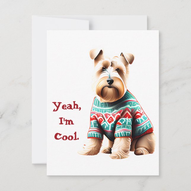 Fun Soft Coated Wheaten Terrier Christmas Sweater Holiday Card (Front)
