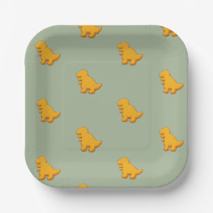 Fun Soft Muted Sage Green Dinosaur Chicken Nugget Paper Plate