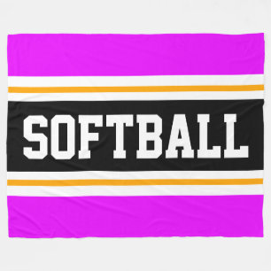 Fun SOFTBALL Bright Black Athletic Stripes Fleece Blanket