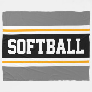 Fun SOFTBALL Grey Black Athletic Racing Stripes Fleece Blanket