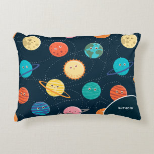 Fun Solar System Planets Pattern for Kids Blue Acc Decorative Cushion