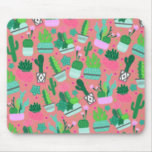 Fun Southwestern Cute Girly Pink Cactus Pattern Mouse Mat