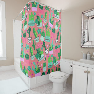 Fun Southwestern Cute Girly Pink Cactus Pattern Shower Curtain