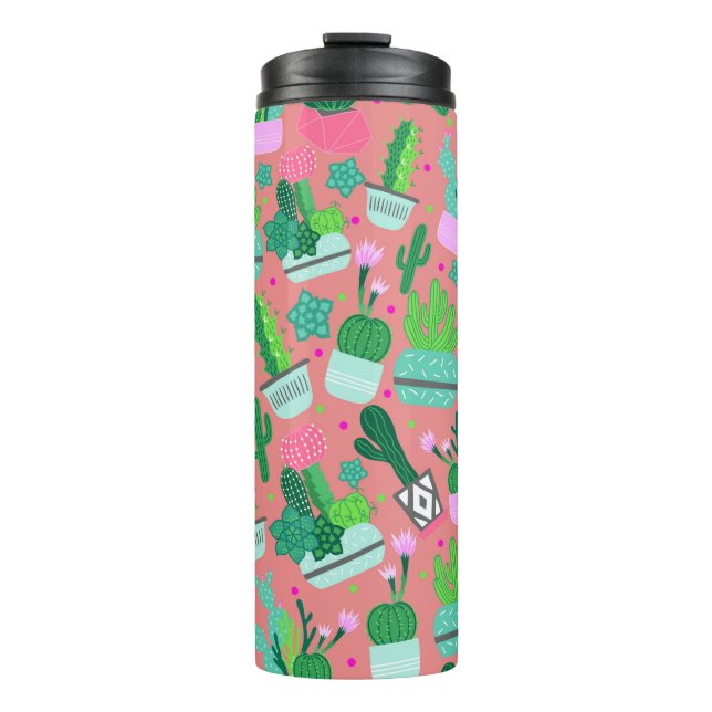 Fun Southwestern Cute Girly Pink Cactus Pattern Thermal Tumbler (Front)
