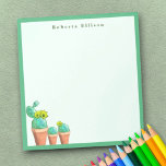 Fun Southwestern Potted Cactus Flowers Custom Notepad<br><div class="desc">If you have an affection for the southwest or know someone who does, this is a cute notepad. Great idea for the back to school teacher gift. The designs features three potted paddle cactus plants, some with flowers, The pad is framed by a colour plucked from the plants. Personalise the...</div>