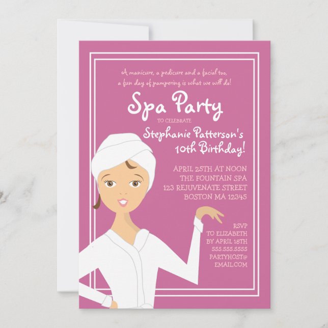 Fun Spa Girl Birthday Spa Party Invitation | Berry (Front)