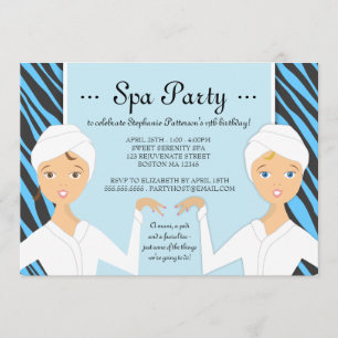 Fun Spa Girl Birthday Spa Party Invitation Zebra