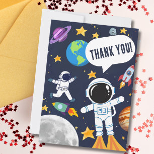 Fun Space Astronaut Planet Moon Stars,Cute Kid Thank You Card