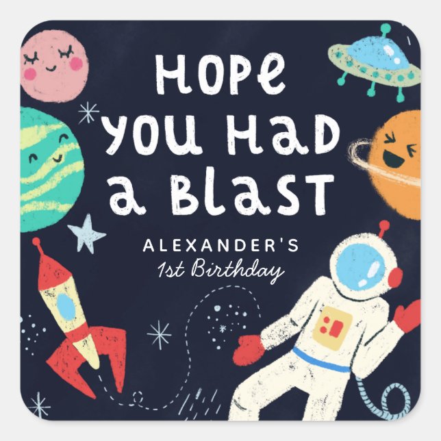 Fun Space Theme Birthday Party Favour Square Sticker (Front)