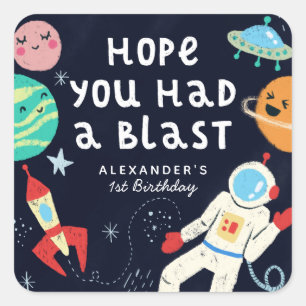 Fun Space Theme Birthday Party Favour Square Sticker