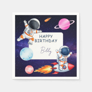 Fun Spaceman and Planets child's Birthday Napkin