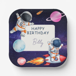 Fun Spaceman and planets child's Birthday Paper Plate