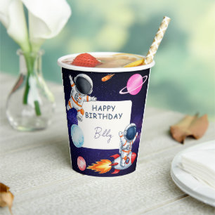Fun Spaceman and rocket child's Birthday Paper Cups
