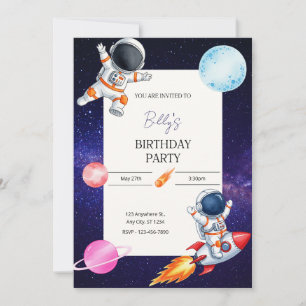 Fun Spaceman & Rocket Child's birthday invitation