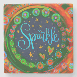 Fun Sparkle Stars Hearts Whimsical Stone Coaster