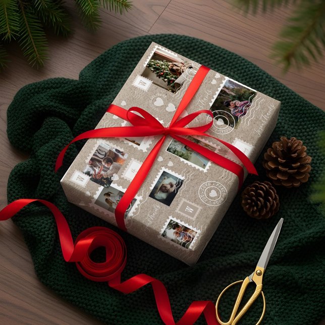 Fun Special Delivery Postage Stamps Photo Collage Wrapping Paper Sheet (Fun Special Delivery Postage Stamps Photo Collage Wrapping Paper Sheets)