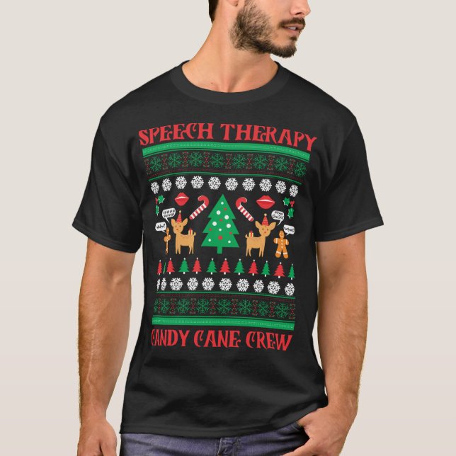 Fun Speech Therapist Gift SLP Ugly Christmas Sweat T-Shirt (Front)