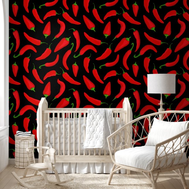 Fun Spicy Red Chilli Peppers Red Black Wallpaper (Kids)