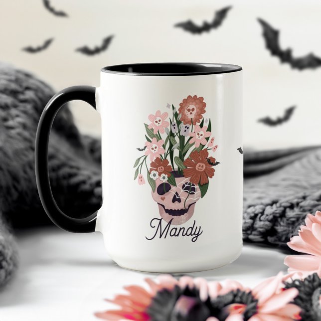 Fun Spooky Blooming Floral Halloween Skull  Mug (Creator Uploaded)