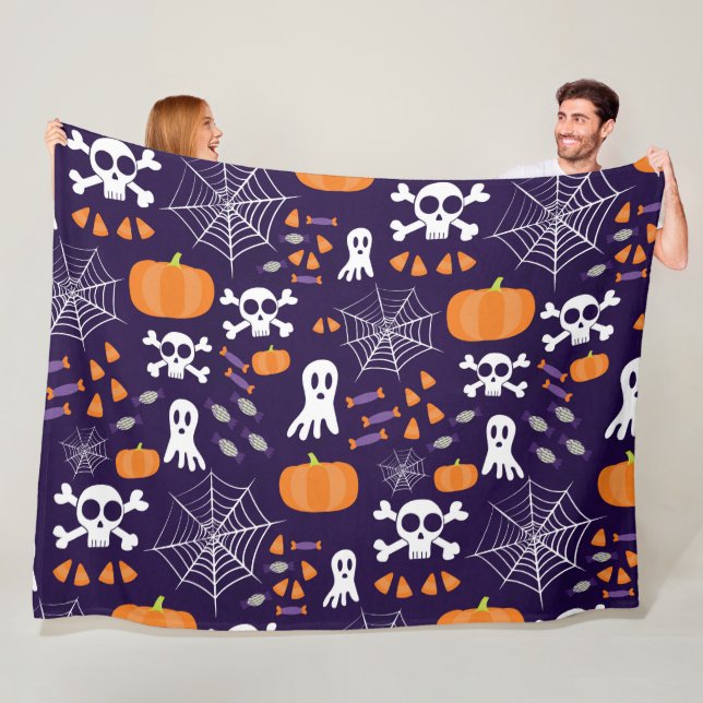 Fun Spooky Halloween Characters Fleece Blanket (In Situ)