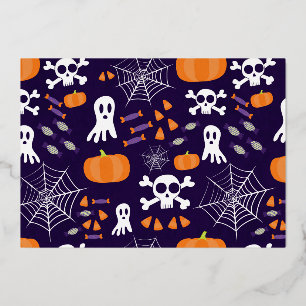 Fun Spooky Halloween Characters Foil Holiday Card