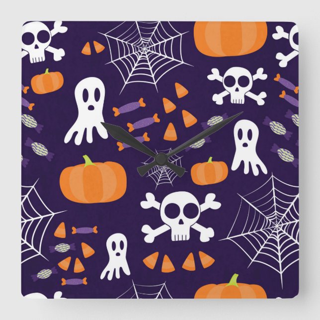 Fun Spooky Halloween Characters Square Wall Clock (Front)