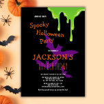 Fun Spooky Halloween Kids Birthday Party Invitation<br><div class="desc">Are you searching for a fun spooky Halloween birthday party invitation that will give your guests goosebumps? Look no further than this black invitation featuring green slime and purple bats on a black backdrop. Use the design tools to personalise the text,  font and colours. Also available as digital download.</div>