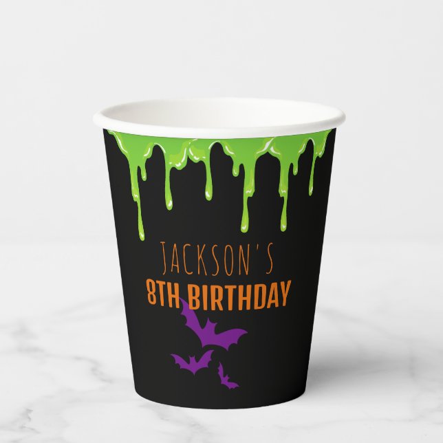 Fun Spooky Halloween Kids Birthday Party Paper Cups (Front)