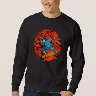 Fun Spooky SK8R Skeleton Bats And Black Cat Design Sweatshirt