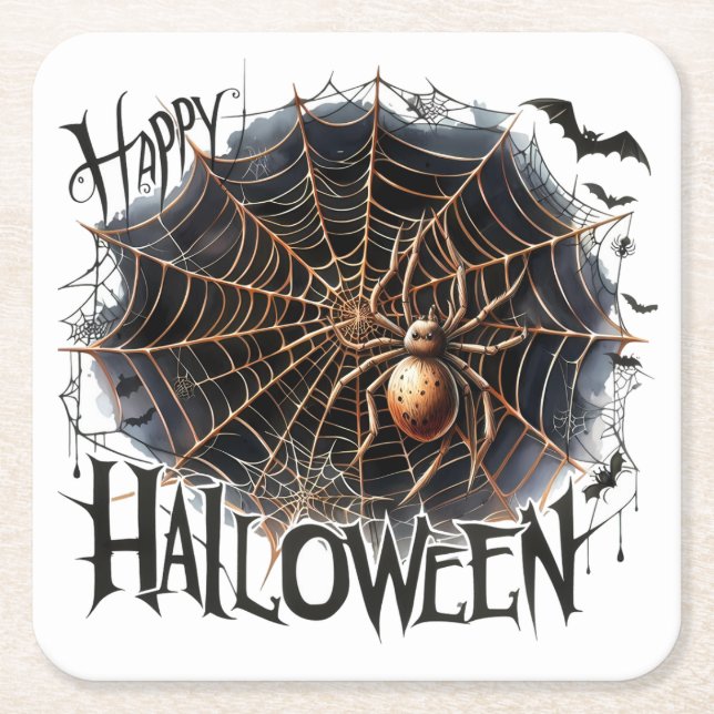 Fun Spooky Spider Web Halloween Paper Coaster (Front)
