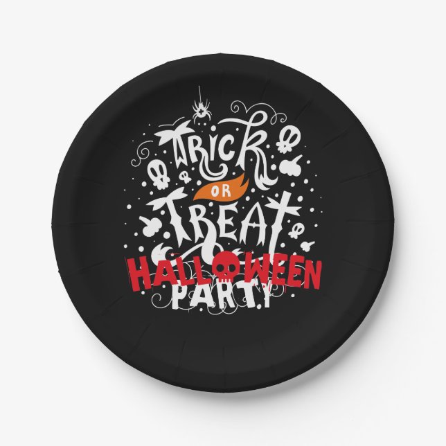 Fun Spooky Trick or Treat Halloween Party Paper Plate (Front)