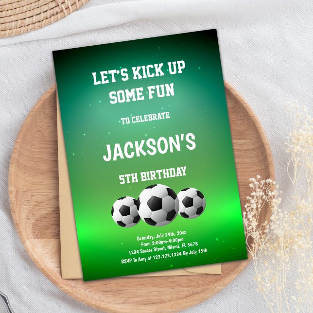 Fun Sports Party Design Invitation (Three Balls Soccer Birthday Invitations)
