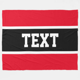 Fun Sporty Athletic Bright Red White Black Stripes Fleece Blanket
