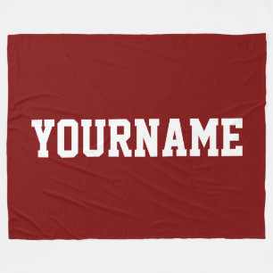 Fun Sporty Athletic White Your Name On Bold Red Fleece Blanket