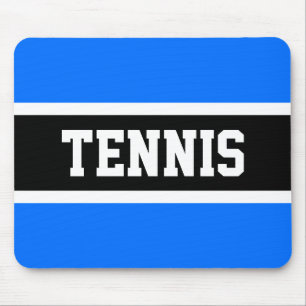 Fun Sporty Block TENNIS Letters Blue Black Stripes Mouse Mat