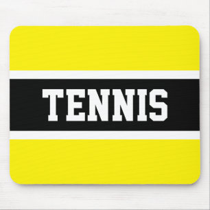 Fun Sporty Block TENNIS Text Yellow Black Stripes Mouse Mat