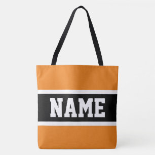 Fun Sporty Bold Orange Black Stripes Your Text Tote Bag