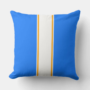 Fun Sporty Bright Blue White Yellow Racing Stripes Cushion