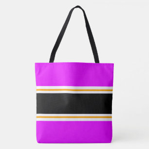 Fun Sporty Bright Pink Black Orange White Stripes Tote Bag