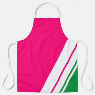 Fun Sporty Bright Pink Green White Racing Stripes Apron