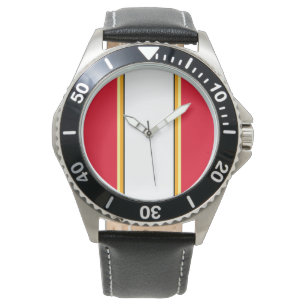 Fun Sporty Bright Red White Yellow Racing Stripes Watch
