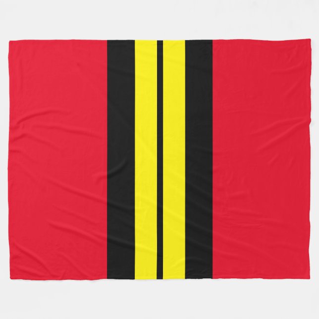 Fun Sporty Bright Red Yellow Black Racing Stripes Fleece Blanket (Front (Horizontal))